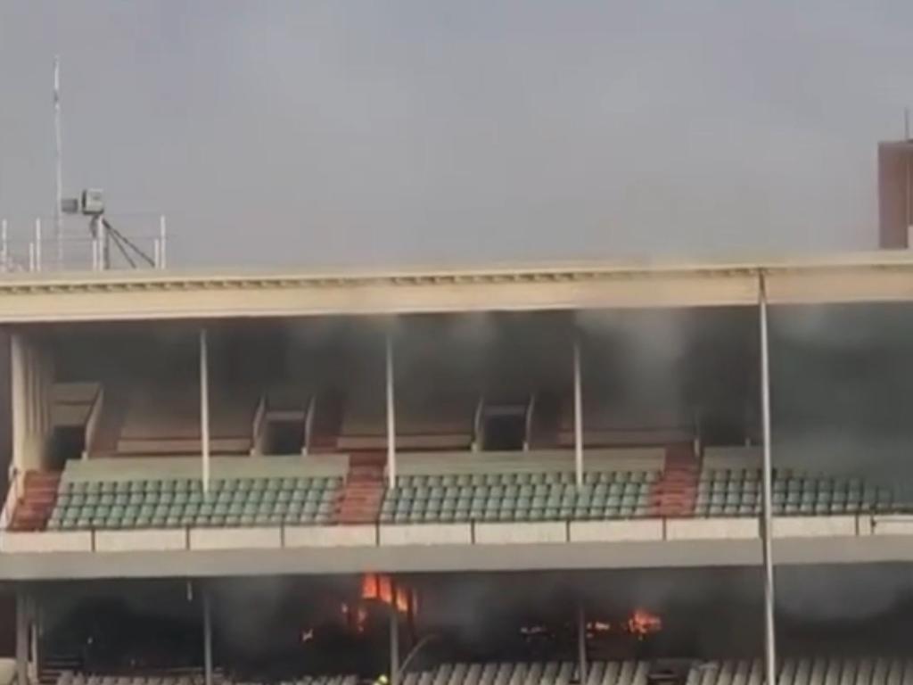 The blaze comes at a particularly sensitive time for Caulfield Racecourse with some of the venue’s biggest events just around the corner. Picture: 9NEWS