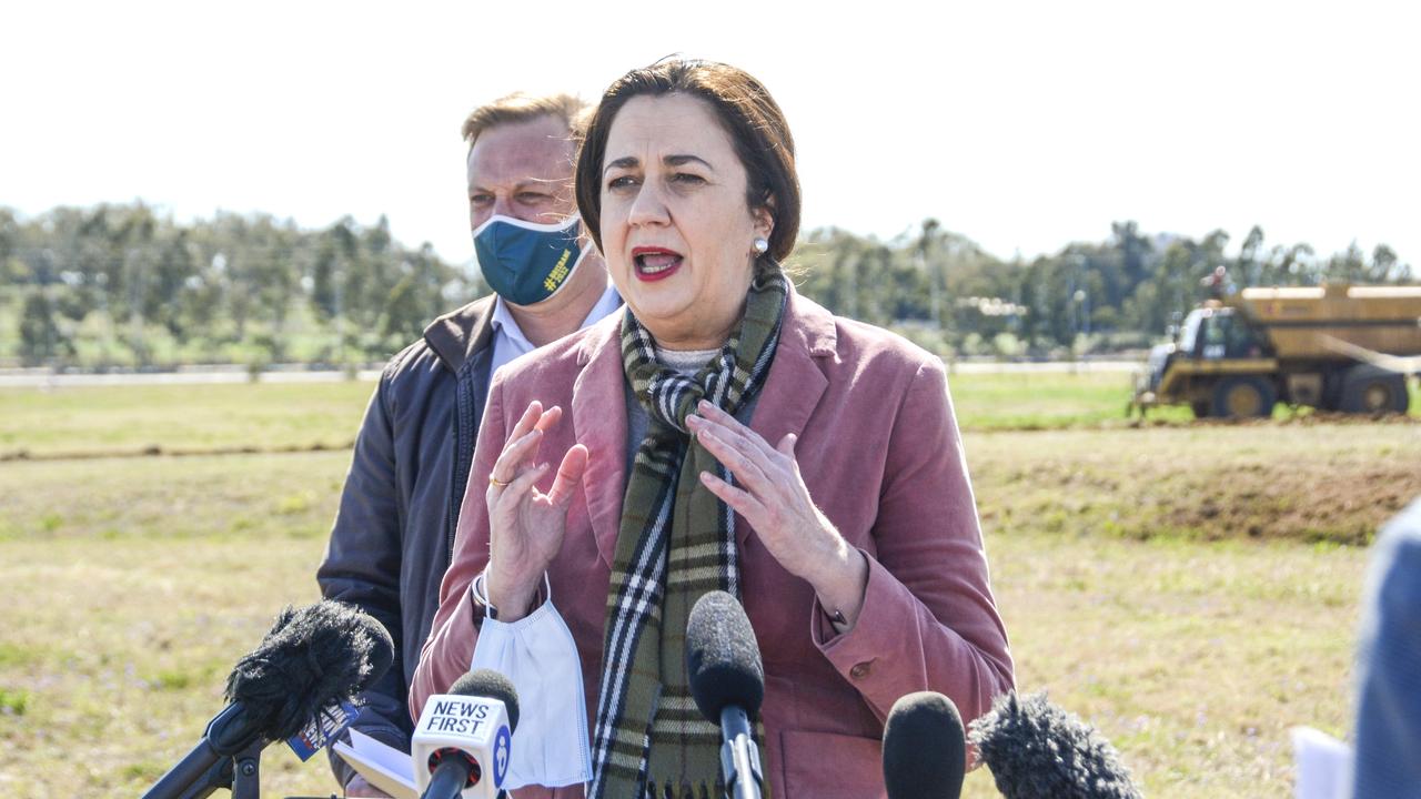 Queensland Premier Annastacia Palaszczuk at the site of a quarantine hub that will be built at Wellcamp Airport in Toowoomba.