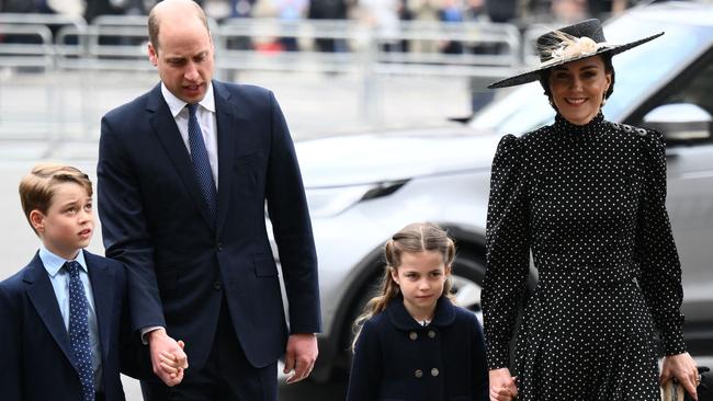 Prince George and Princess Charlotte joined Prince William and Kate Middleton for the Service of Thanksgiving for Britain's Prince Philip at Westminster Abbey on Tuesday. Picture: Daniel LEAL / AFP.