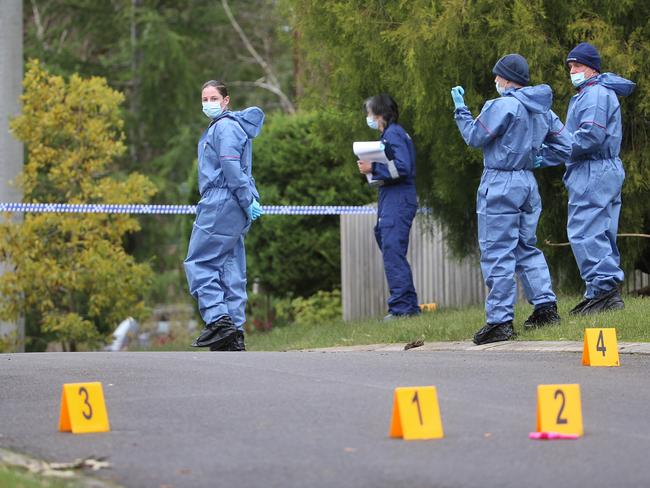 Police investigate an aggravated burglary in Lilydale. Picture: Hamish Blair