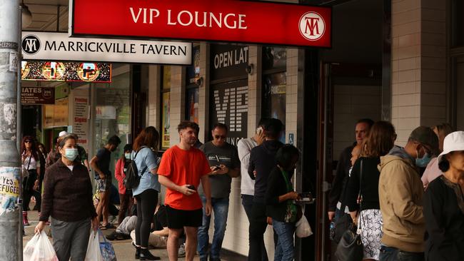 Police were patrolling queues outside Centrelink offices in Marrickville. Picture: AAP