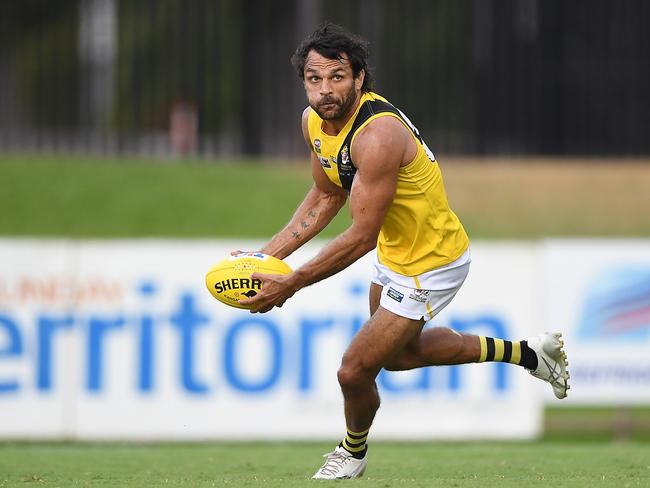 Nightcliff’s Shaun Wilson kicked two goals against Wanderers in round 3 of the NTFL Picture: Felicity Elliott / AFLNT