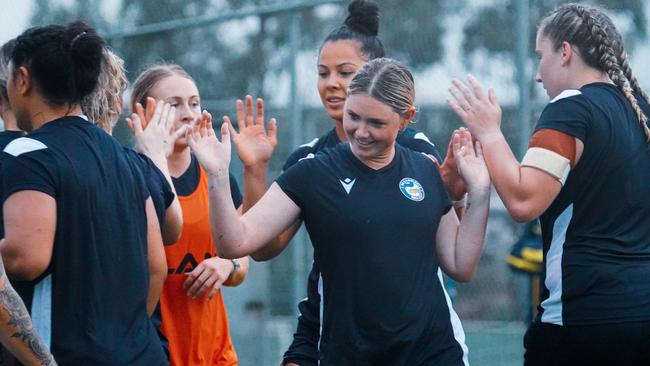 It was high-fives all round for Parramatta NRLW playmaker Maddie Studdon at the new side's first training session. Picture: Eels Digital