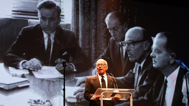 Rupert Murdoch speaks to the audience at The Australian’s 50th anniversary celebration in 2014.