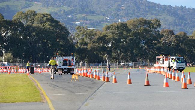 A testing station for COVID-19 being set up at Victoria Park. Picture: Brenton Edwards