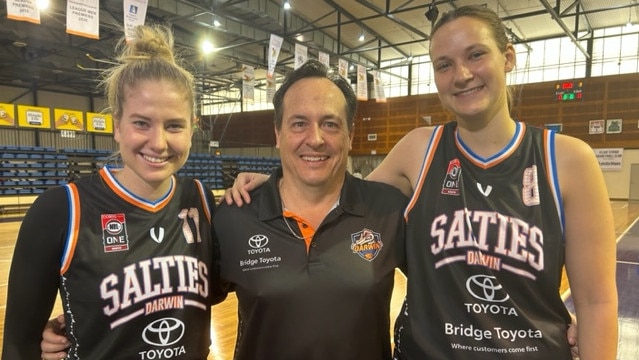 (From left) Darwin Salties leadership group member Ruby Porter, coach Rod Tremlett and co-captain Chelsea Brook. Picture: Contributed