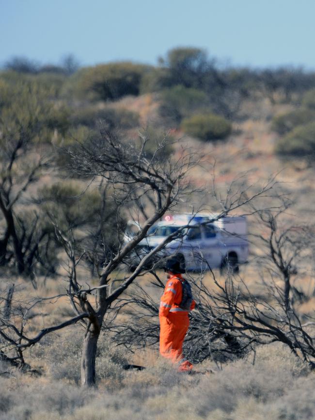 SES volunteers searching for missing man Dane Kowalski near where his car was found 95km’s southwest of Coober Pedy. Picture: Tom Huntley