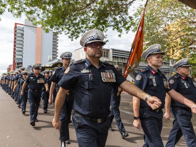 NT Police officers marched from Darwin Police Station at 9.30am. Picture: Floss Adams.