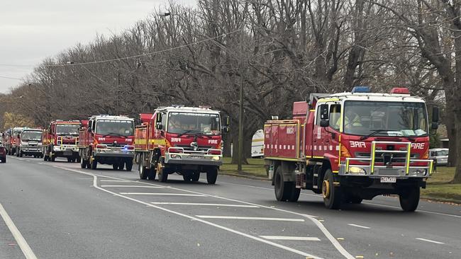 CFA trucks light up Camperdown as Premier arrives for first meeting of drought taskforce.