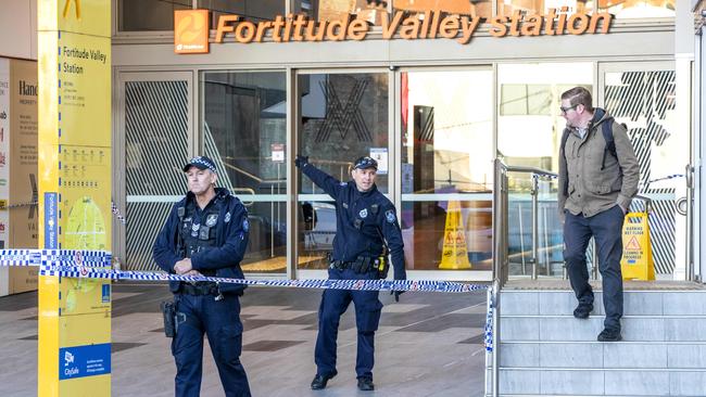 Fortitude Valley train station was a crime scene in July after a fight between two groups ended with a man killed. Picture: Richard Walker