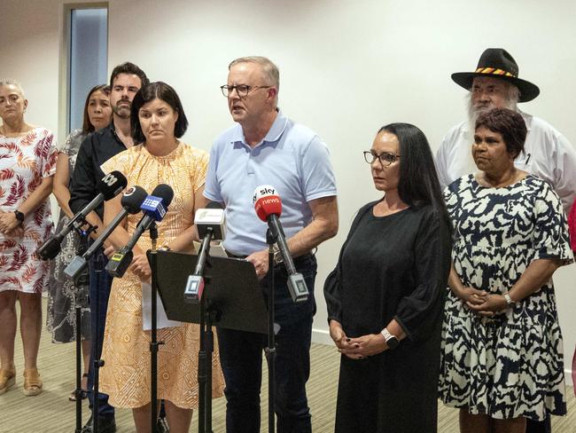 Anthony Albanese during his press conference in Alice Springs last week. Picture: Liam Mendes / The Australian