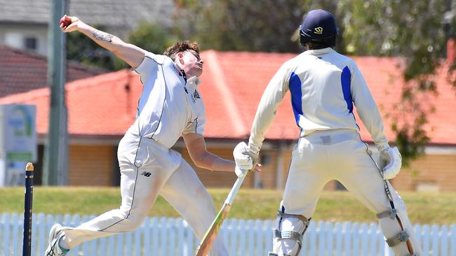 Valley bowler Morgan Galvin Cricket Sandgate Redcliffe V Valley Saturday September 30, 2023. Picture, John Gass