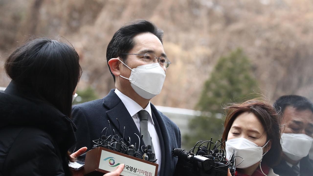 Lee Jae-yong, vice chairman of Samsung, arrives at the Seoul Central District Court on Monday. He left in the state’s custody after being sentenced to two and a half years in jail. Picture: Chung Sung-Jun / Getty Images