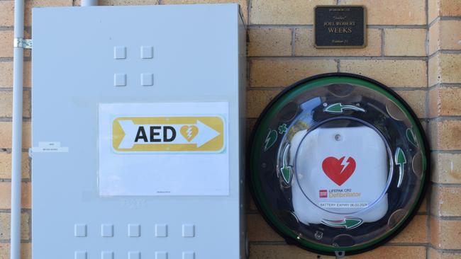 Automated external defibrillator and memorial plaque at the Biloela Ambulance Station. Picture: Aden Stokes