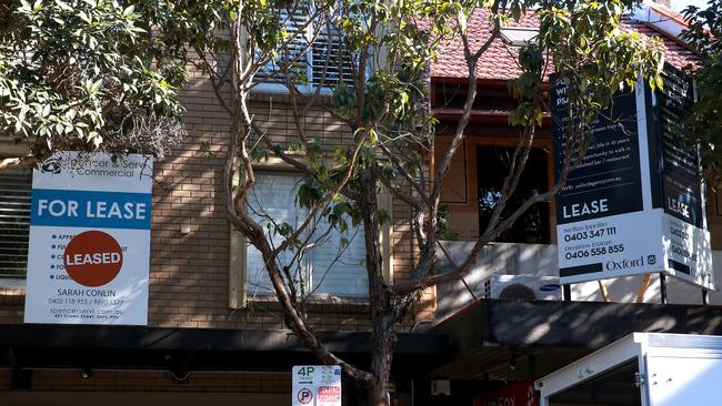 A spate of For Lease signs above 559 Crown St in Surry Hills. Picture: Toby Zerna