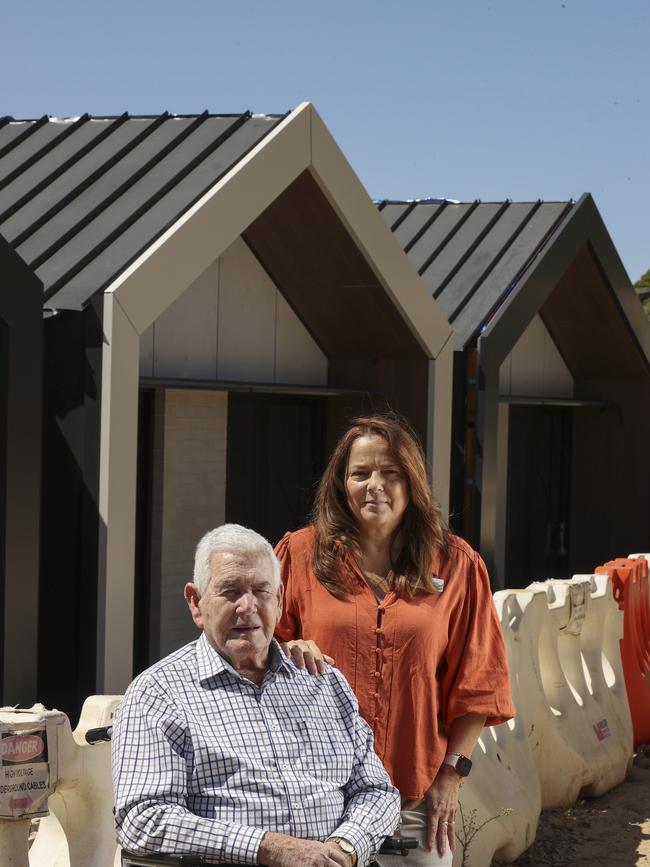 Resident Des Shanahan and Wheatfields CEO Pam Charnock at the almost completed second building. Picture: Brett Hartwig