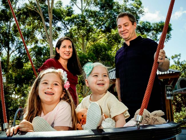 Family's fight to save little girl's life amid global pandemic: Getting Sophie to the US - Matt and Brooke Stephenson with daughters Hannah 5 and Sophie 3 who is being treated for stage 4 neuroblastoma, photographed Saturday January 16, 2021 - pic Mike Burton