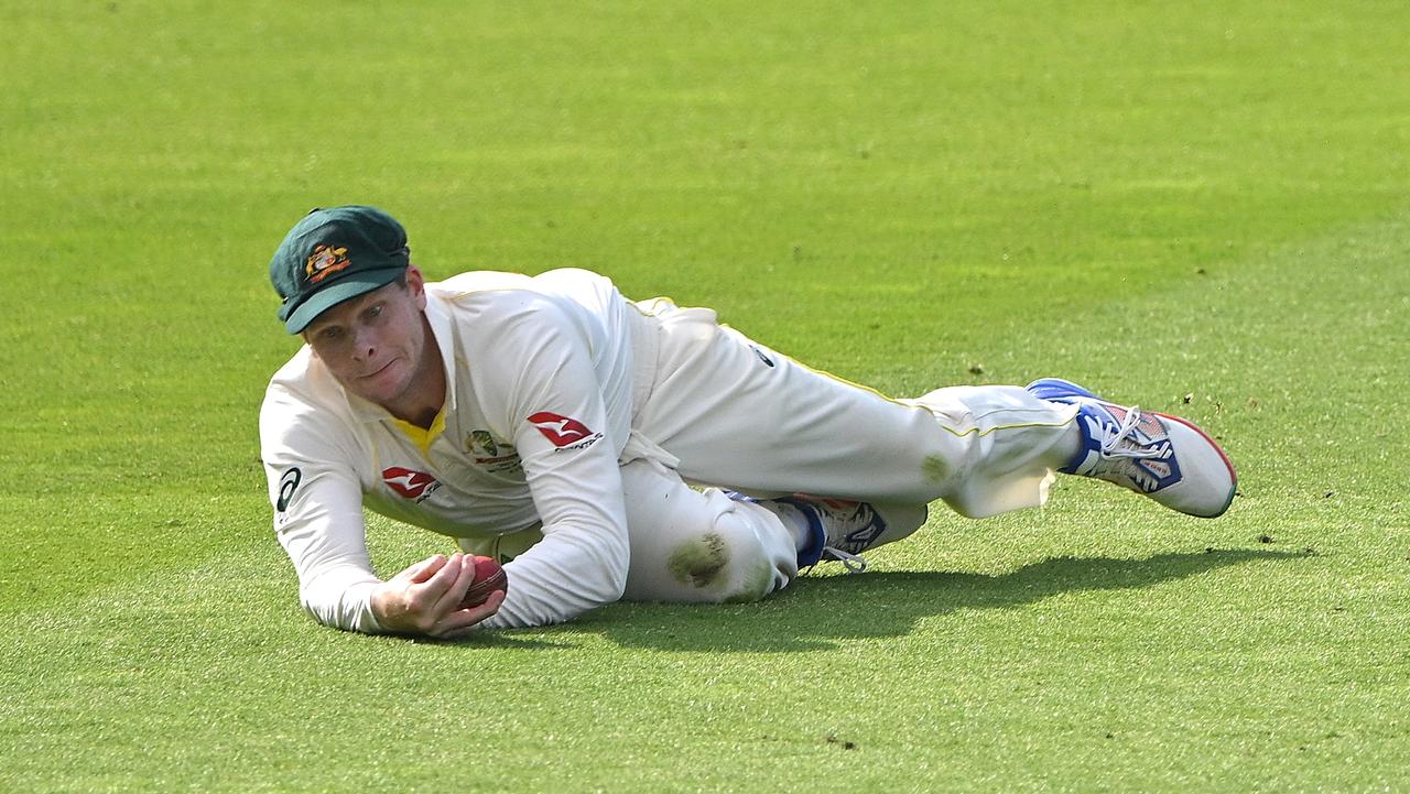 Steve Smith catches Joe Root late on day 2. Picture: Stu Forster/Getty Images