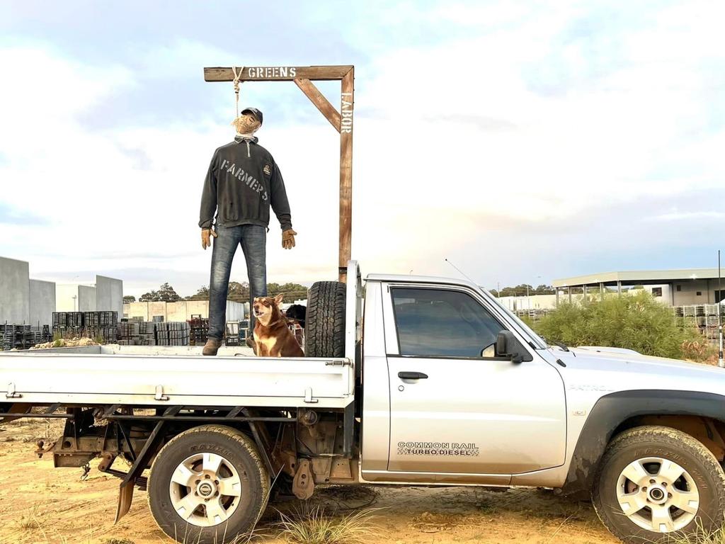 Over a thousand trucks and farm vehicles have set up shop in Perth’s CBD, blaring their horns in unison as part of a large-scale protest. Picture: Lara Jensen