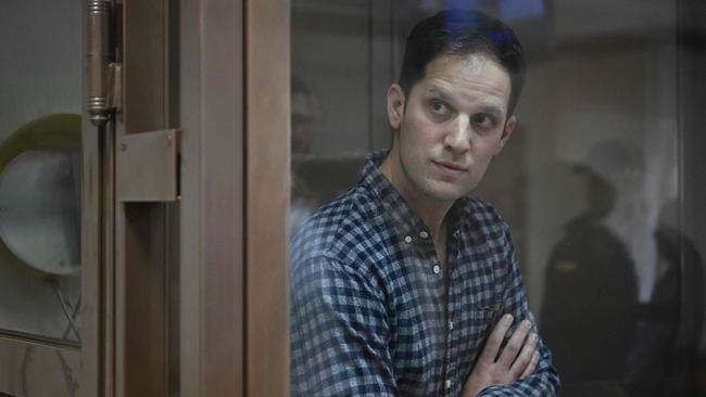US journalist Evan Gershkovich in a Moscow courtroom in April. Picture: AFP