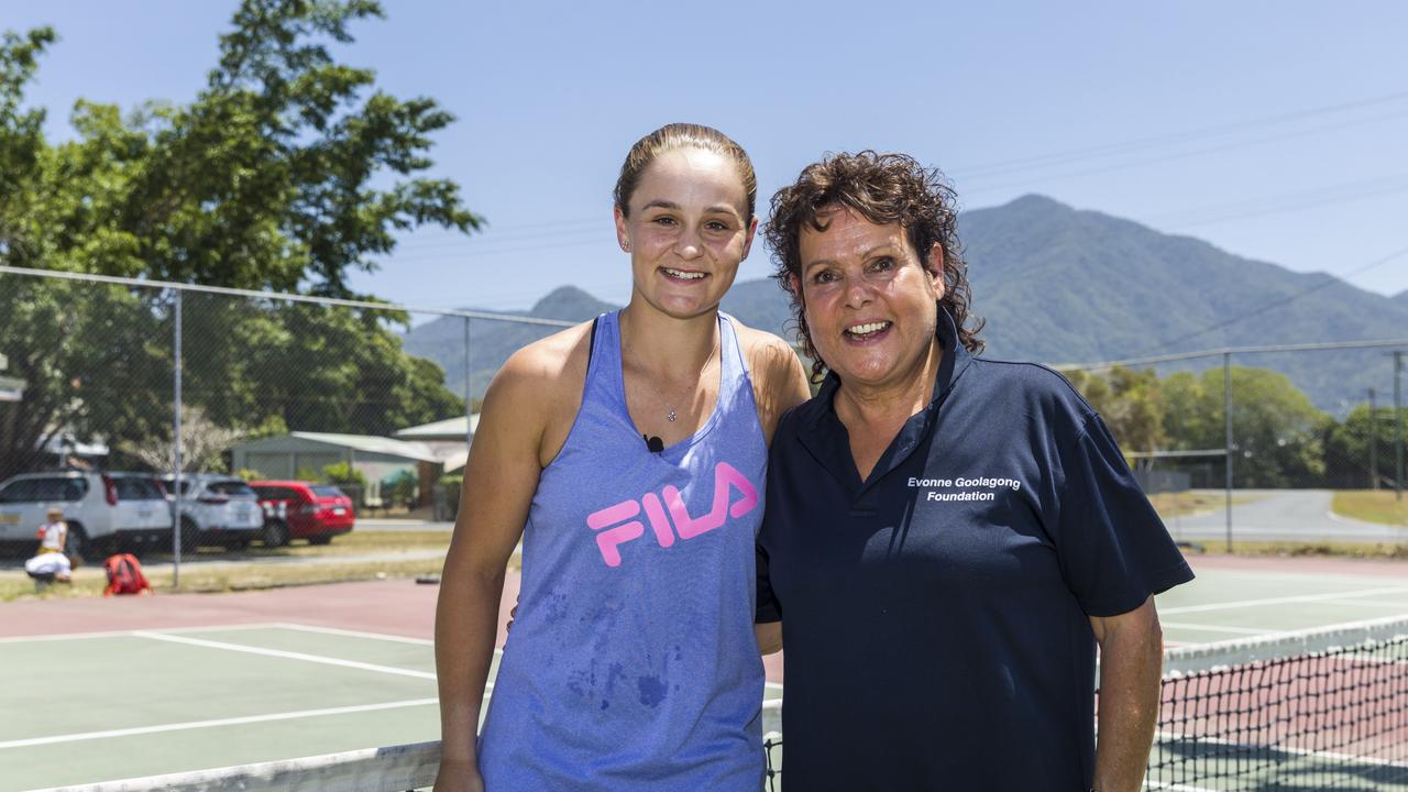 Ash Barty and Evonne Goolagong Cawley at Edmonton Tennis Club, Cairns as part of the regional Indigenous tennis program. The Weekend Australian Magazine - Cairns, 9 Oct 2019.