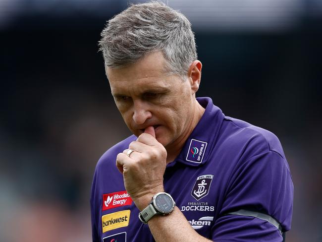 Justin Longmuir is one of the most under-pressure men in footy. Picture: Michael Willson/AFL Photos via Getty Images