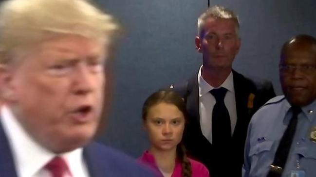 Greta Thunberg stares down US President Donald Trump as he enters the United Nations on September 23, 2019. Picture: Supplied