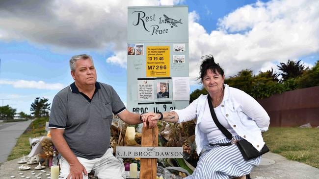 Broc Dawson’s mum, Krystn Dawson with husband Peter Dawson, has encouraged those who may struggle with their mental health ahead of the festive season to seek help. Picture: Patrick Woods.