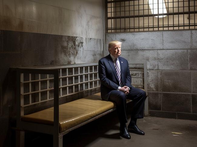 AI-generated deepfake image of former president Donald Trump sitting in prison.