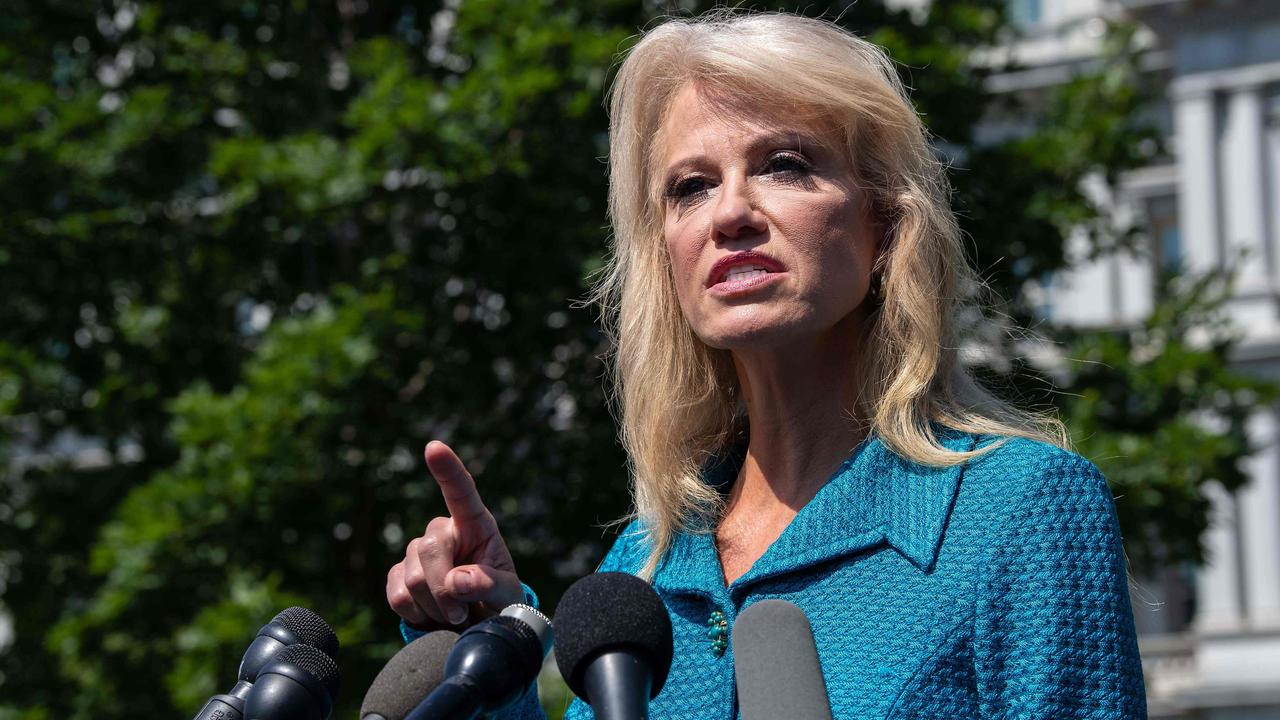 White House adviser Kellyanne Conway speaks to the press at the White House in Washington. Picture: AFP