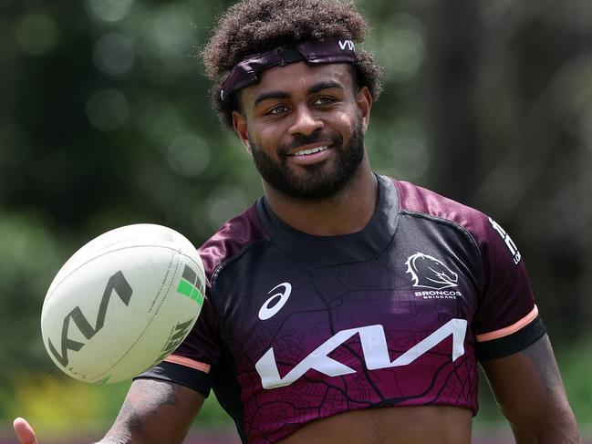 Ezra Mam at Brisbane Broncos training at Red Hill. Pics Adam Head