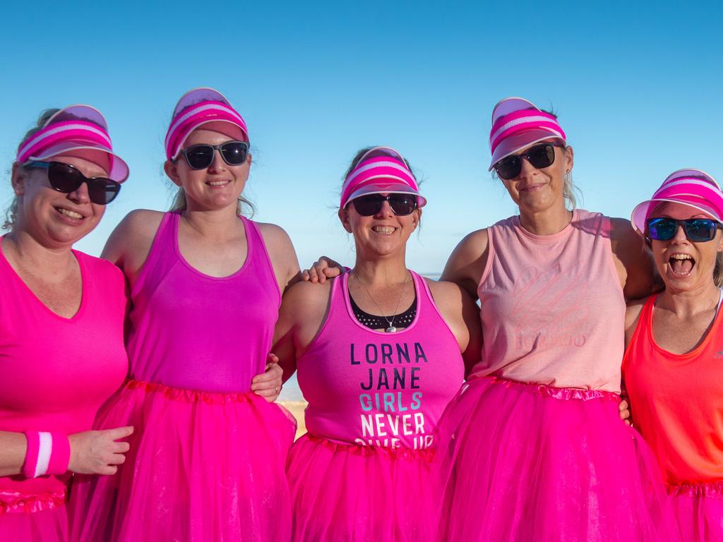 The annual Mother's Day Classic supporting breast cancer research was held along the East Point foreshore in 2021. Rachel Murray, Rachael Warwick, Jewelz, Liz Edwards and Kelly. Picture: Che Chorley