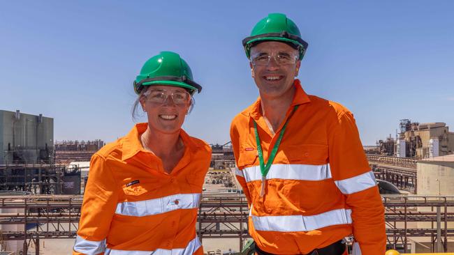 PETER MALINAUSKAS - Upper Spencer Gulf. MALINAUSKAS with BHPÃs Anna Wiley at the Olympic Dam Copper Refinery. Monday 26 February 2024. Picture: Ben Clark