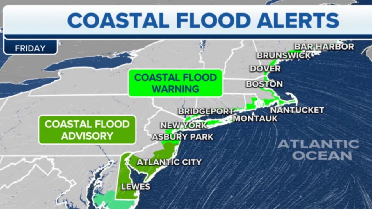 The expected bomb cyclone could cause flooding in the Northeast. Picture: Fox Weather