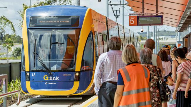 Big crowds at the opening day of the light rail’s second stage Picture: Jerad Williams