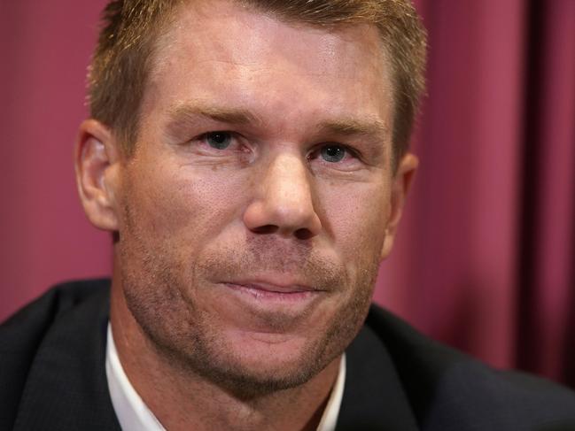Former Australia national cricket team vice-captain David Warner during a press conference at the offices of Cricket NSW, Sydney, Saturday, March 31, 2018. (AAP Image/Ben Rushton) NO ARCHIVING