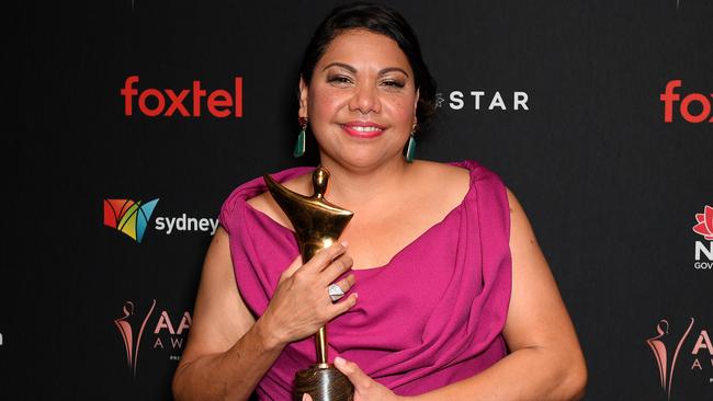 Deborah Mailman and her AACTA Award for Best Lead Actress in a Television Drama at the 2019 AACTA Awards. Picture: AAP