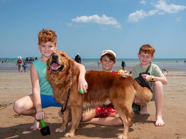 Owen hagan, Jaxon Orange and Oliver Hagen with Benson Darwin Beer Can Regatta at Mindil Beach, 2024. Picture: Pema Tamang Pakhrin