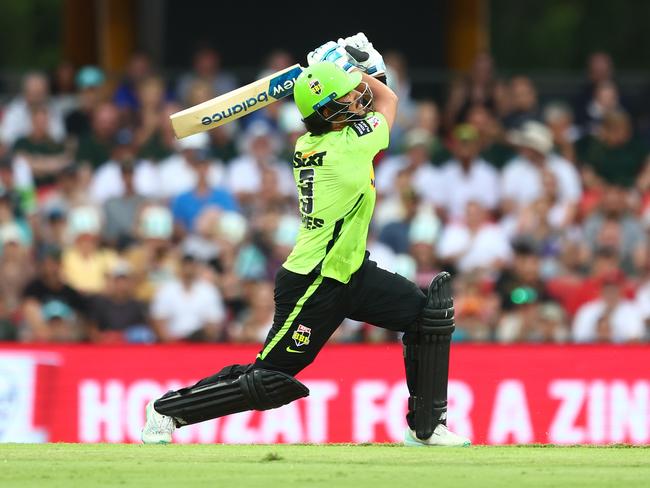 Ollie Davies launches during a BBL game on the Gold Coast. Picture: Chris Hyde/Getty Images