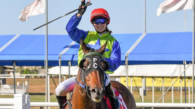 The Phil Cole trained Afternoon Tea with jockey Emma Lines onboard won at Fannie Bay on Ladies Day. Picture: Caroline Camilleri