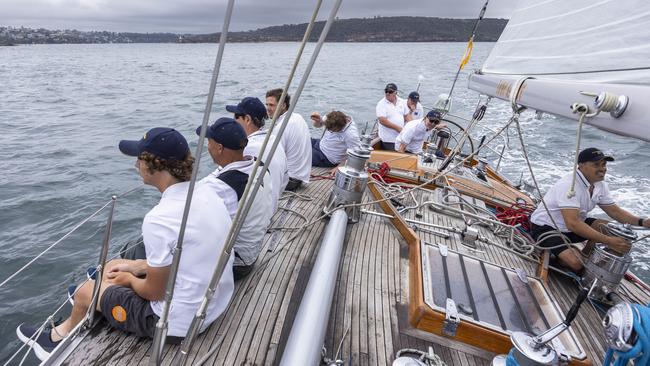 The crew on the lovely old timber yacht.