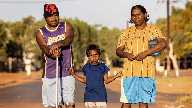 Bidyadanga residents Dion Billycan, left, and partner Janelle Munro and Dion jr. Picture: Colin Murty