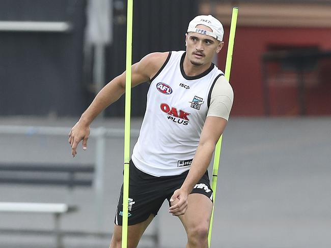 24/04/18 - AFL - Port training (warm-up) at Alberton Oval. Sam Powell-Pepper Picture SARAH REED