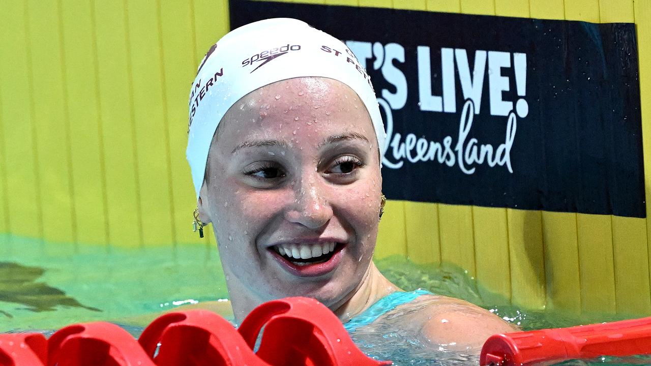 GOLD COAST, AUSTRALIA - APRIL 19: Mollie O'Callaghan wins the Women's Open 50 LC Metre Backstroke during night three of the 2023 Australian Swimming Championships at Gold Coast Aquatic Centre on April 19, 2023 in Gold Coast, Australia. (Photo by Bradley Kanaris/Getty Images)