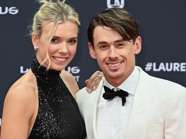 MADRID, SPAIN - APRIL 22:  Katie Boulter and Alex de Minaur attend the red carpet at the 2024 Laureus World Sport Awards Madrid at Palacio De Cibeles on April 22, 2024 in Madrid, Spain. (Photo by Stephane Cardinale - Corbis/Corbis via Getty Images)