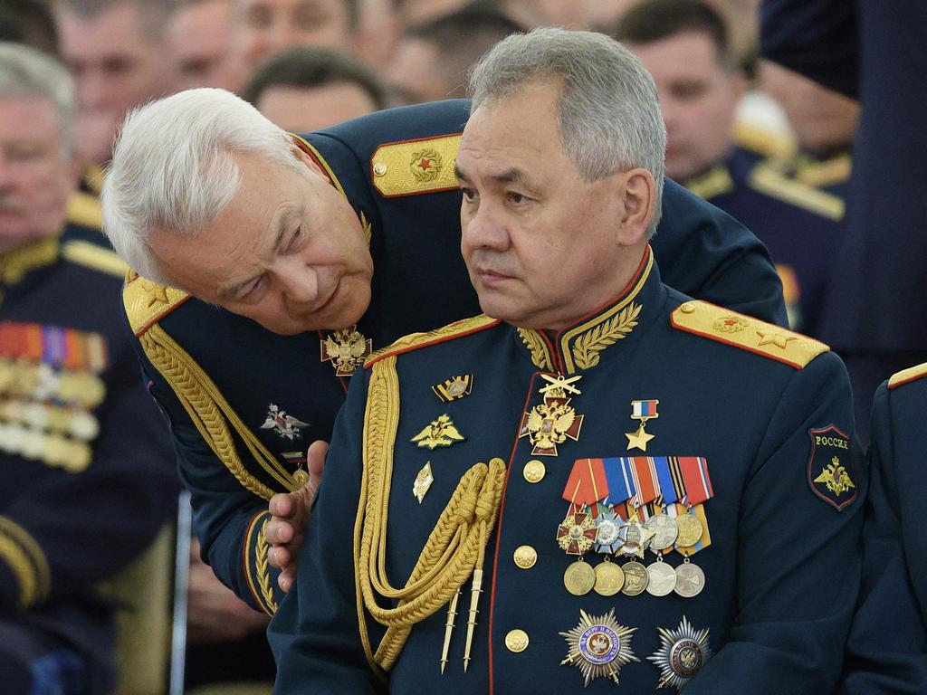 Russian Defence Minister Sergei Shoigu, on right, attends a meeting at the Kremlin last week. Picture: AFP