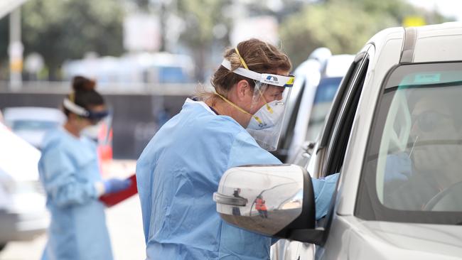 Health workers testing eastern suburbs locals at a pop-up clinic in Bondi. Picture: David Swift.