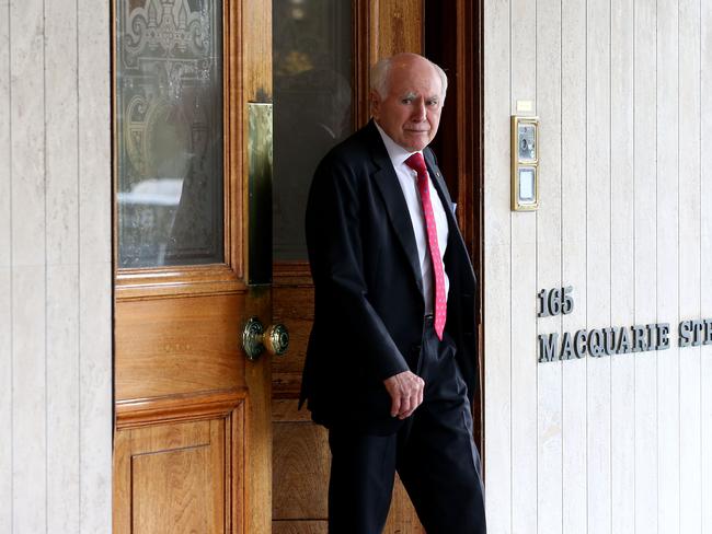 Former Prime Minister John Howard leaving The Australian Club, the country's most prestigious men's club, after a vote on whether women should be permitted as permanent members. Picture: Jane Dempster.