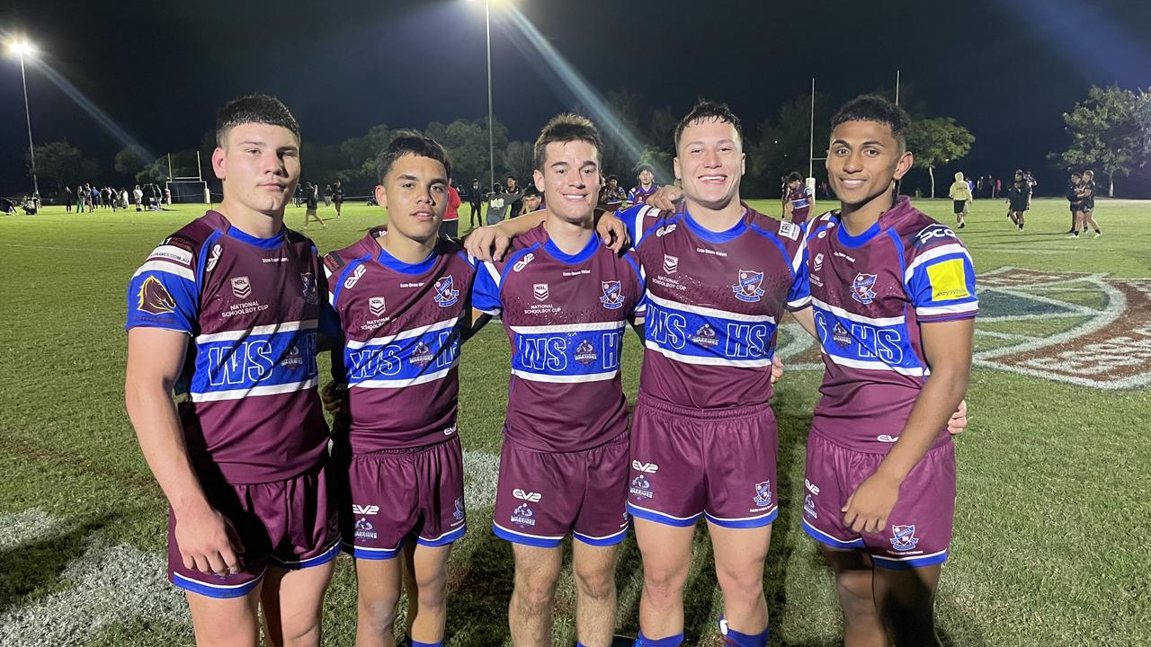 Wavell high players Charlie Dickson, Timahna Tandy, Mason Phillips, Maddox Goodwin and Sangster Figota after their Round 2 clash with Marsden State High. Picture: Andrew Dawson