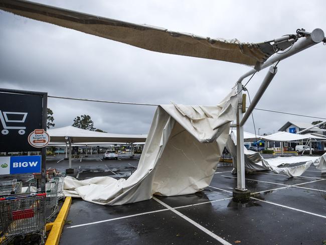 Shade sails down at a shopping centre in Burleigh Heads. Picture: Nigel Hallett